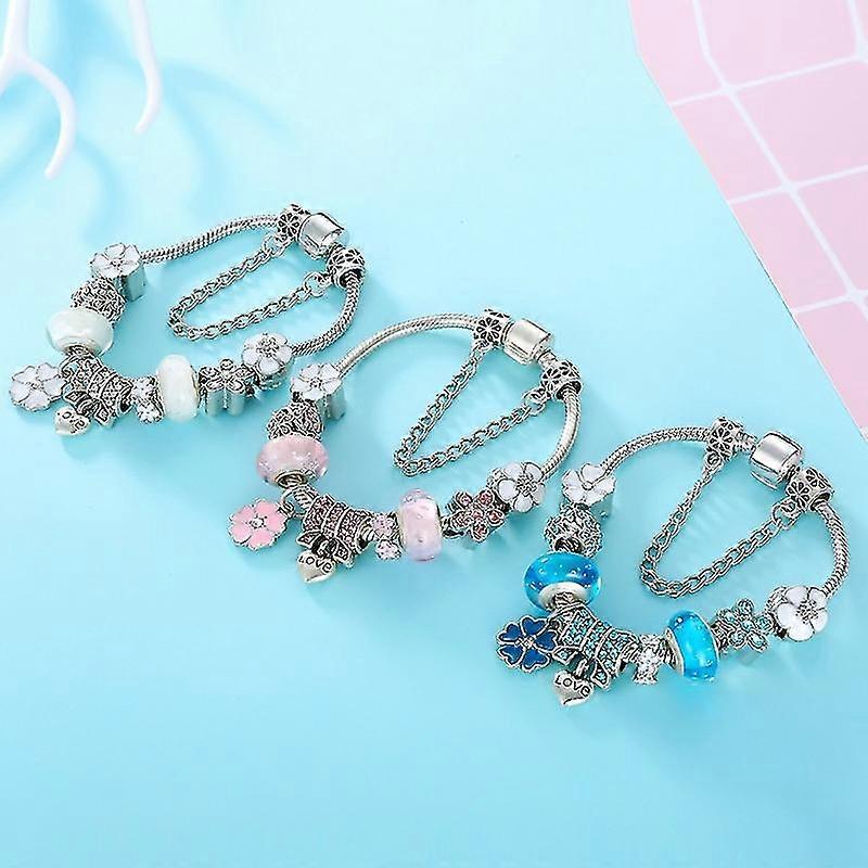 Pulsera Charms Plata Esterlina - Diseño Floral - Regalo Elegante