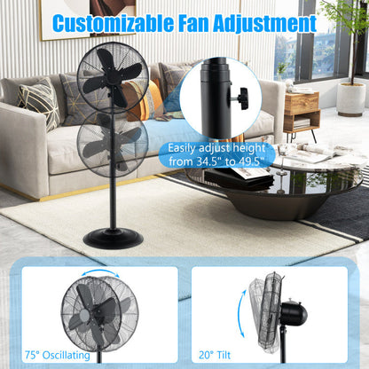 Ventilador de Pedestal Oscilante 16" - Altura Ajustable - 3 Velocidades - Flujo Personalizado