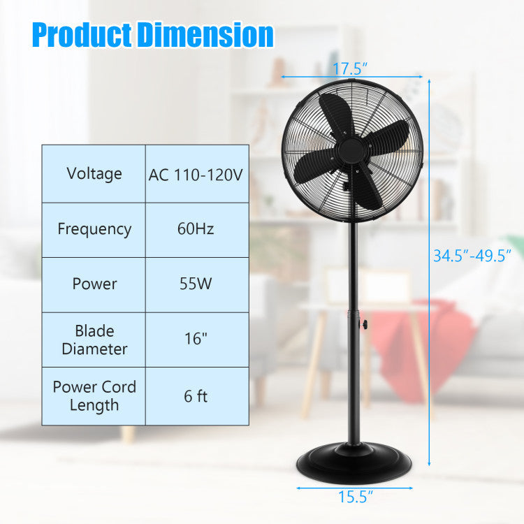 Ventilador de Pedestal Oscilante 16" - Altura Ajustable - 3 Velocidades - Flujo Personalizado