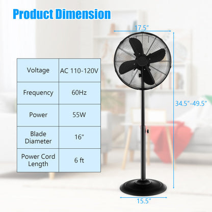 Ventilador de Pedestal Oscilante 16" - Altura Ajustable - 3 Velocidades - Flujo Personalizado