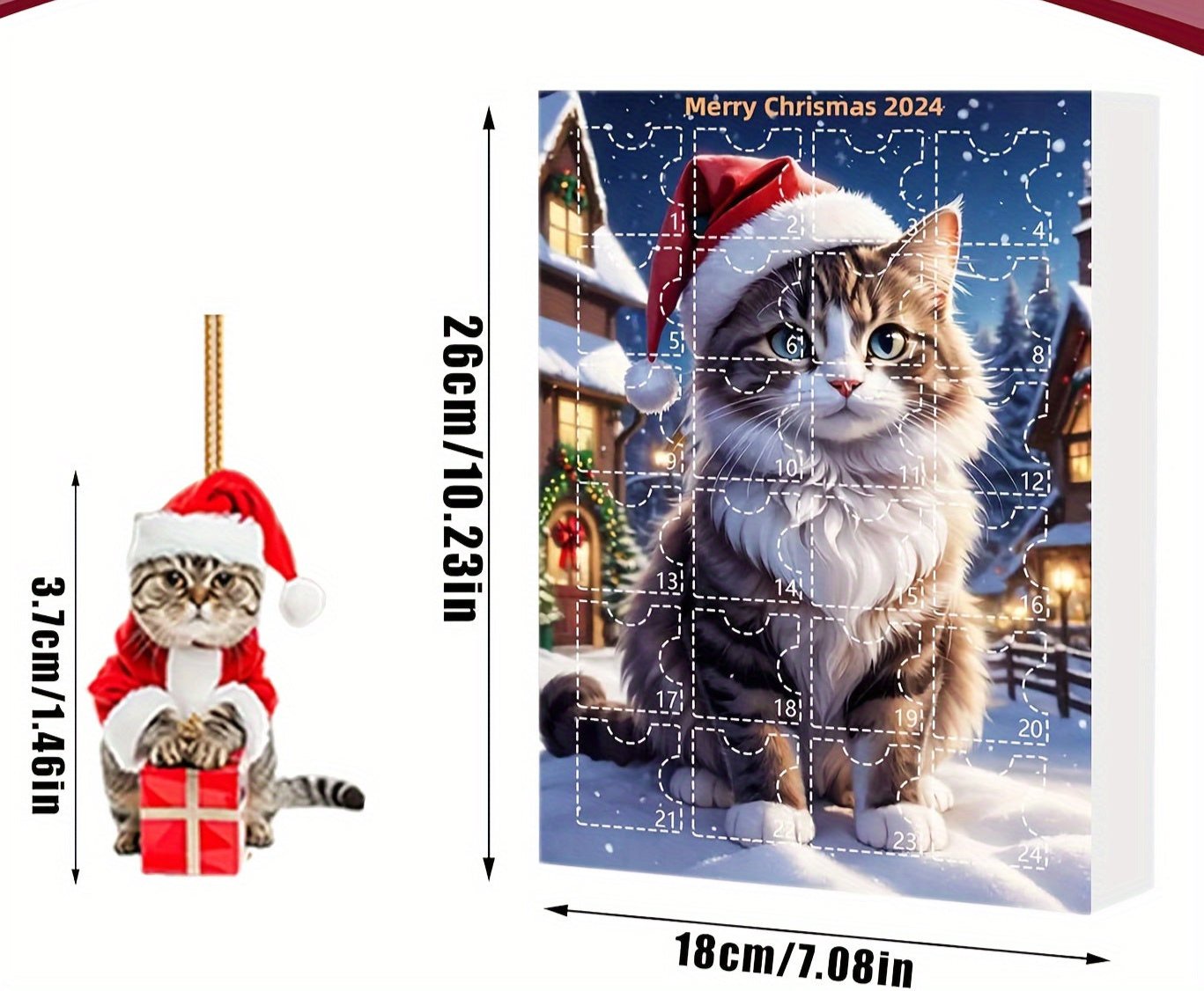 Calendario dell'Avvento Gatti 2025 – Vintage con 24 Decorazioni in Acrilico Felini