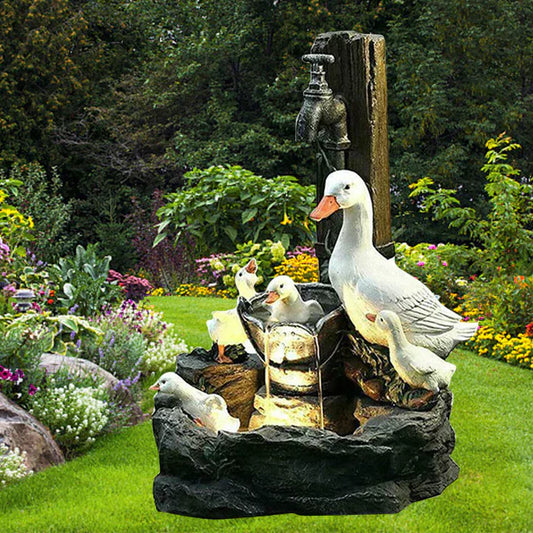 Fuente de Jardín - Fuente Decorativa de Agua para Jardines Tranquilos de la Familia Pato Quackhaven, Diseño de Resina Ligera