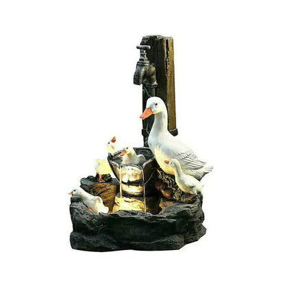 Fuente de Jardín - Fuente Decorativa de Agua para Jardines Tranquilos de la Familia Pato Quackhaven, Diseño de Resina Ligera