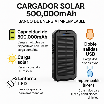 Batería Solar 500000mAh Impermeable Portátil