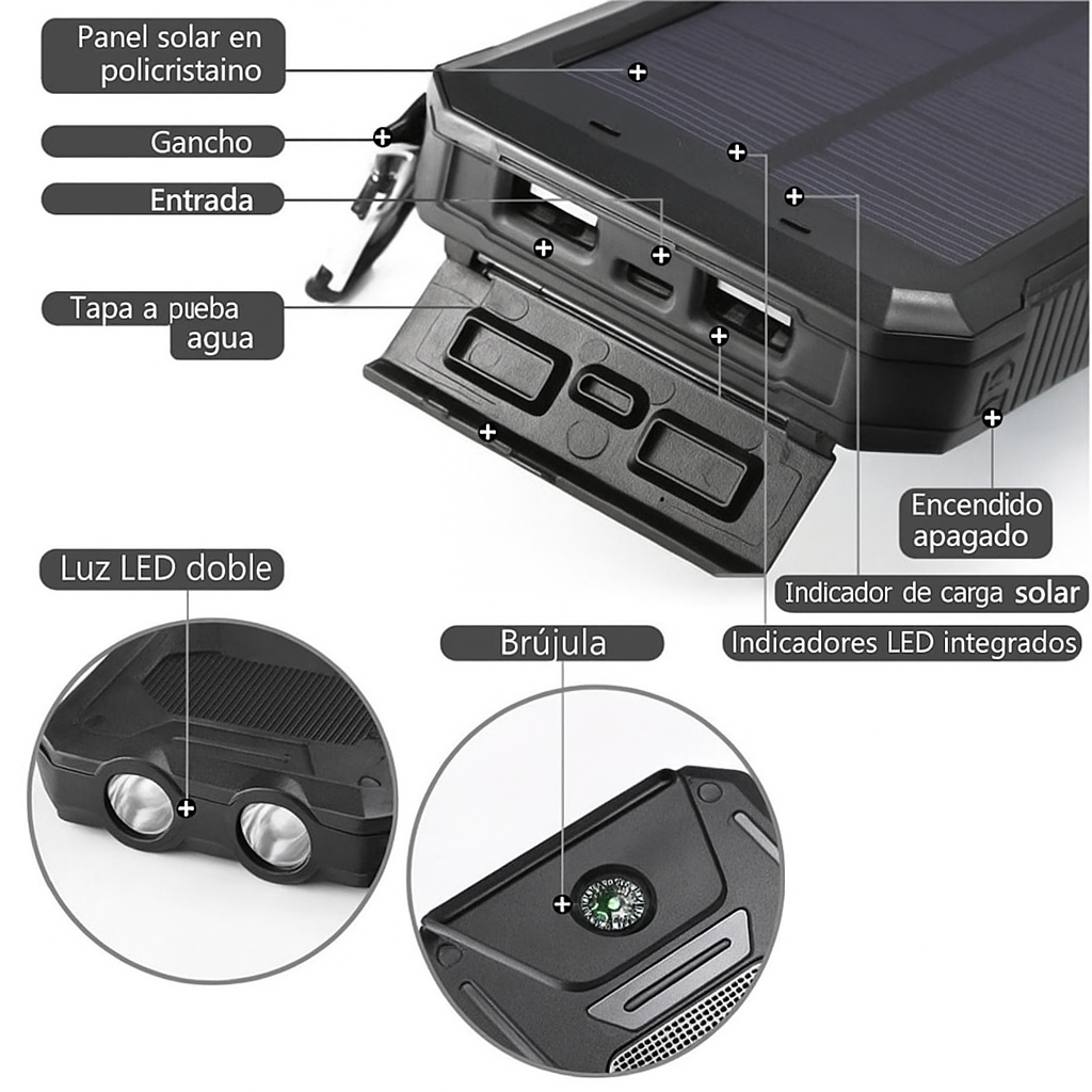 Batería Solar 500000mAh Impermeable Portátil