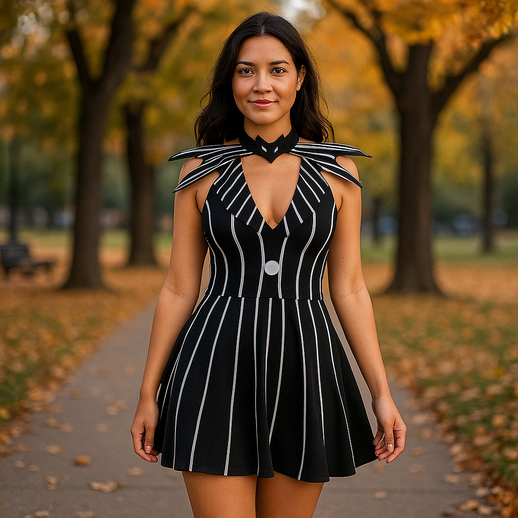 Robe Mini Gótica Rayada - Disfraz Halloween Mujer - Estilo Único