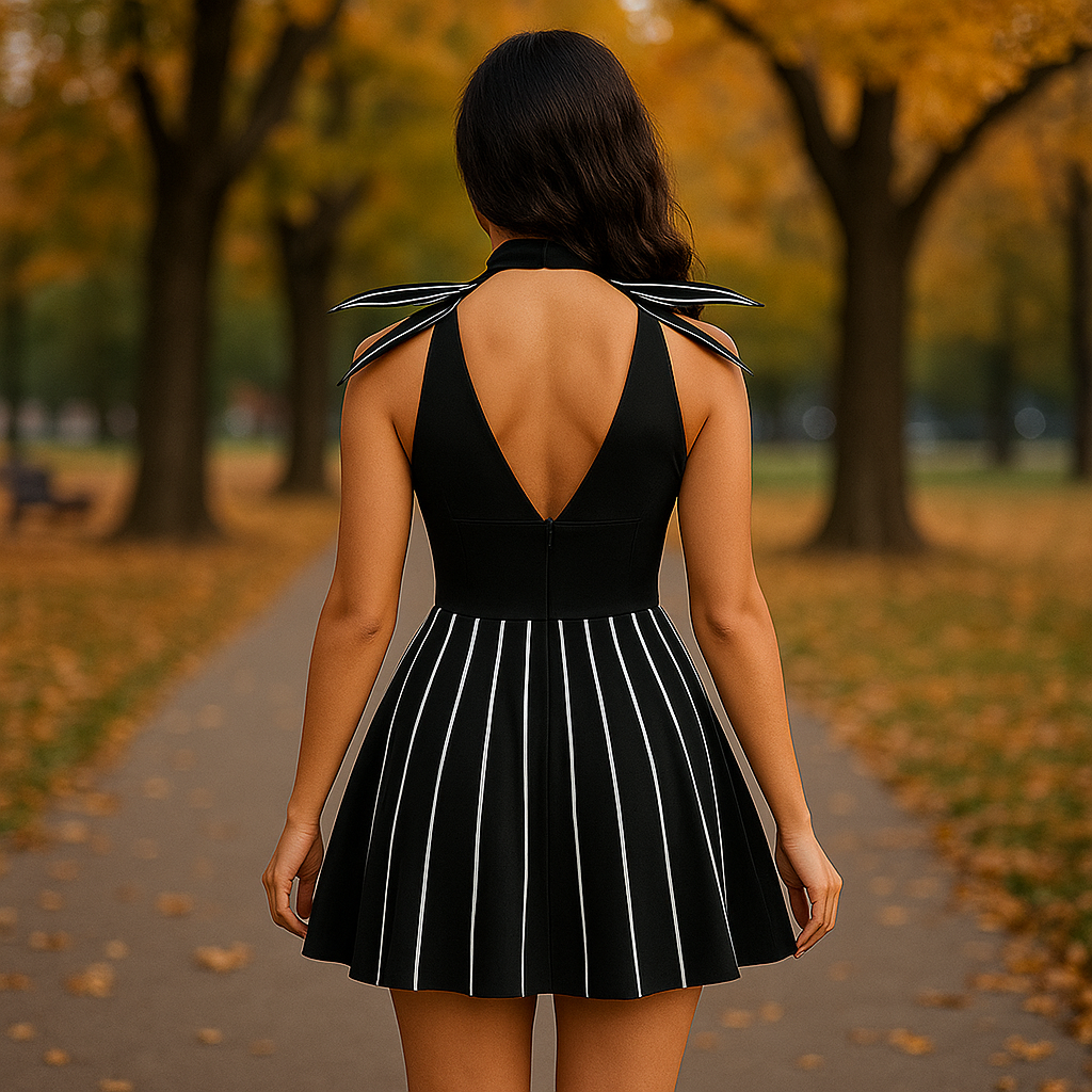 Robe Mini Gótica Rayada - Disfraz Halloween Mujer - Estilo Único