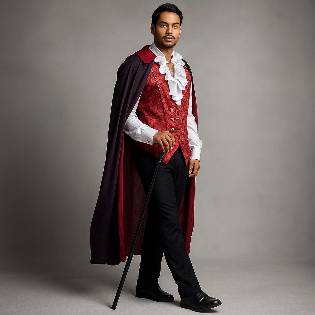 Disfraz de Vampiro Gótico Hombre - Abrigo Largo - Camisa Volantes