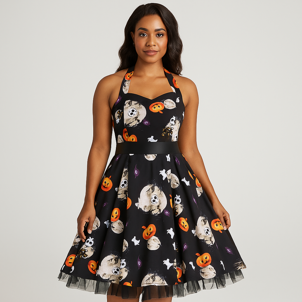 Robe Midi Halloween - Imprimé Dessin Animé - Style Unique Chic