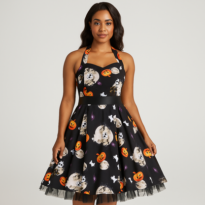 Robe Midi Halloween - Imprimé Dessin Animé - Style Unique Chic