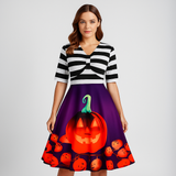 Vestido Midi Vintage de Halloween con Calabazas
