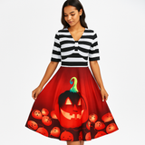 Vestido Midi Vintage de Halloween con Calabazas