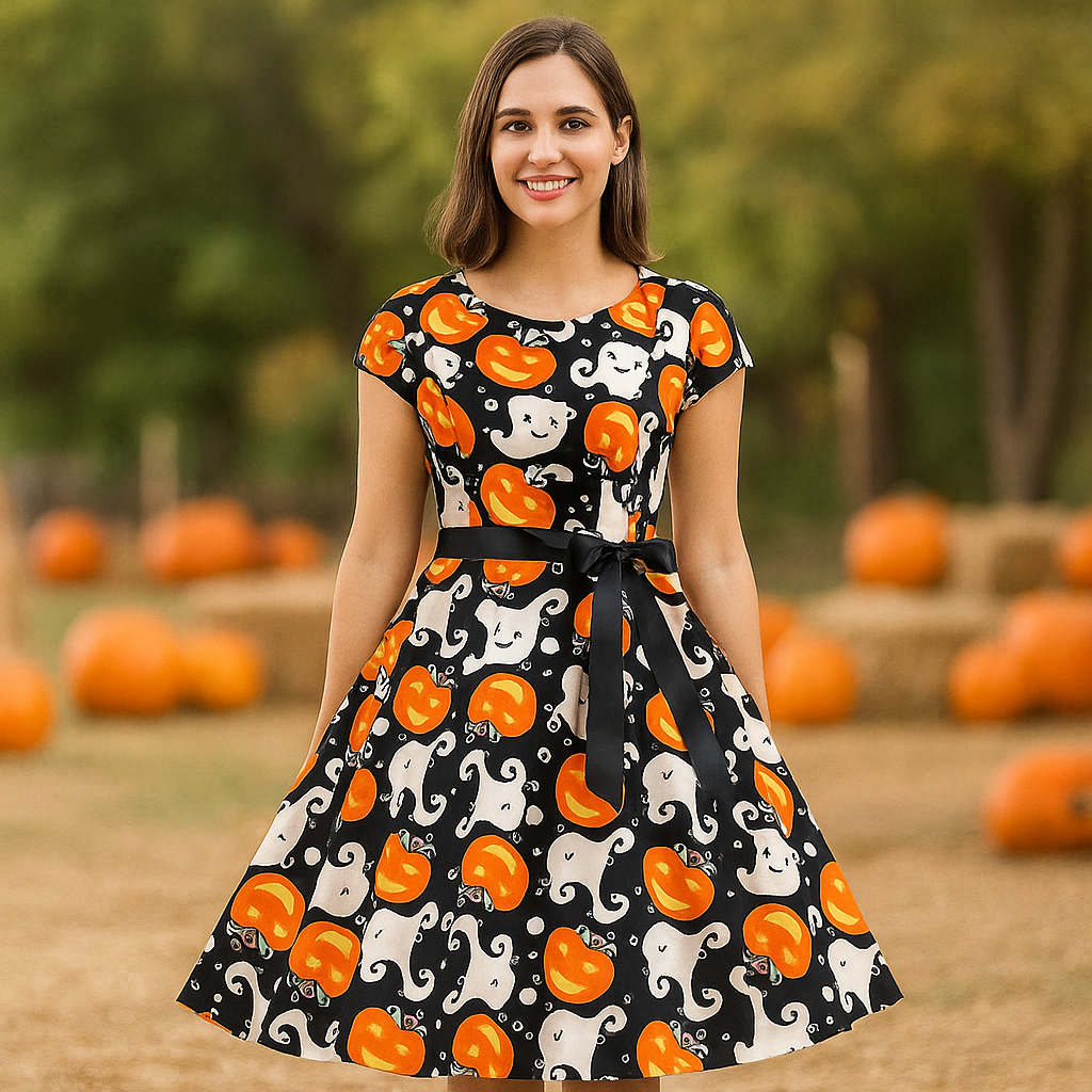 Ropa Midi Anita - Halloween Fantasmas & Calabazas - Elegancia Única