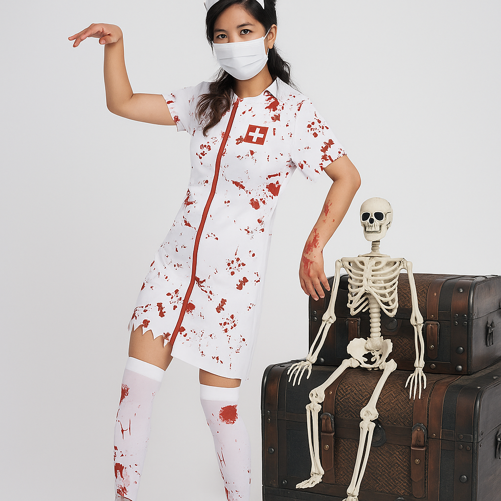 Anita - Enfermera Espeluznante - Disfraz Sangriento - Efecto Manchas de Sangre