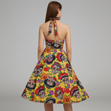 Robe Midi Bettina - Imprimé Tête de Mort - Style Élégant Rebelle