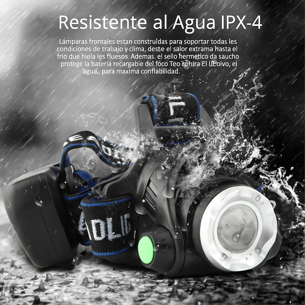 Linterna Frontal LED Recargable Resistente al Agua