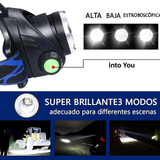 Linterna Frontal LED Recargable Resistente al Agua