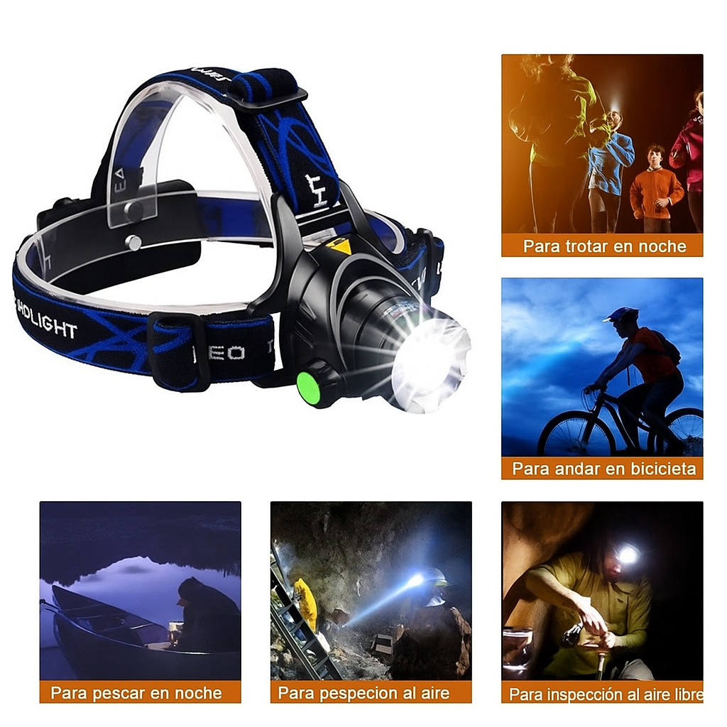 Linterna Frontal LED Recargable Resistente al Agua