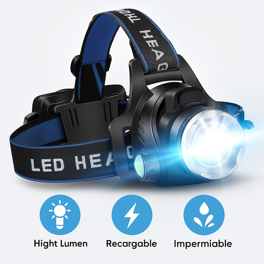Linterna Frontal LED Recargable Resistente al Agua