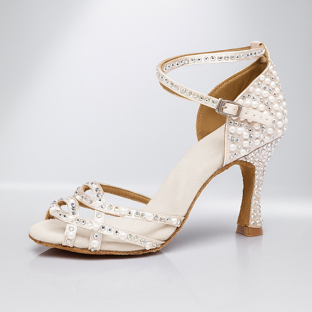 Zapatos de Tacón Alto de Satén con Brillos