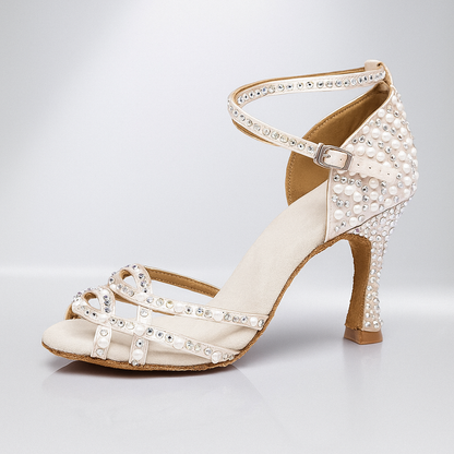 Zapatos de Tacón Alto de Satén con Brillos