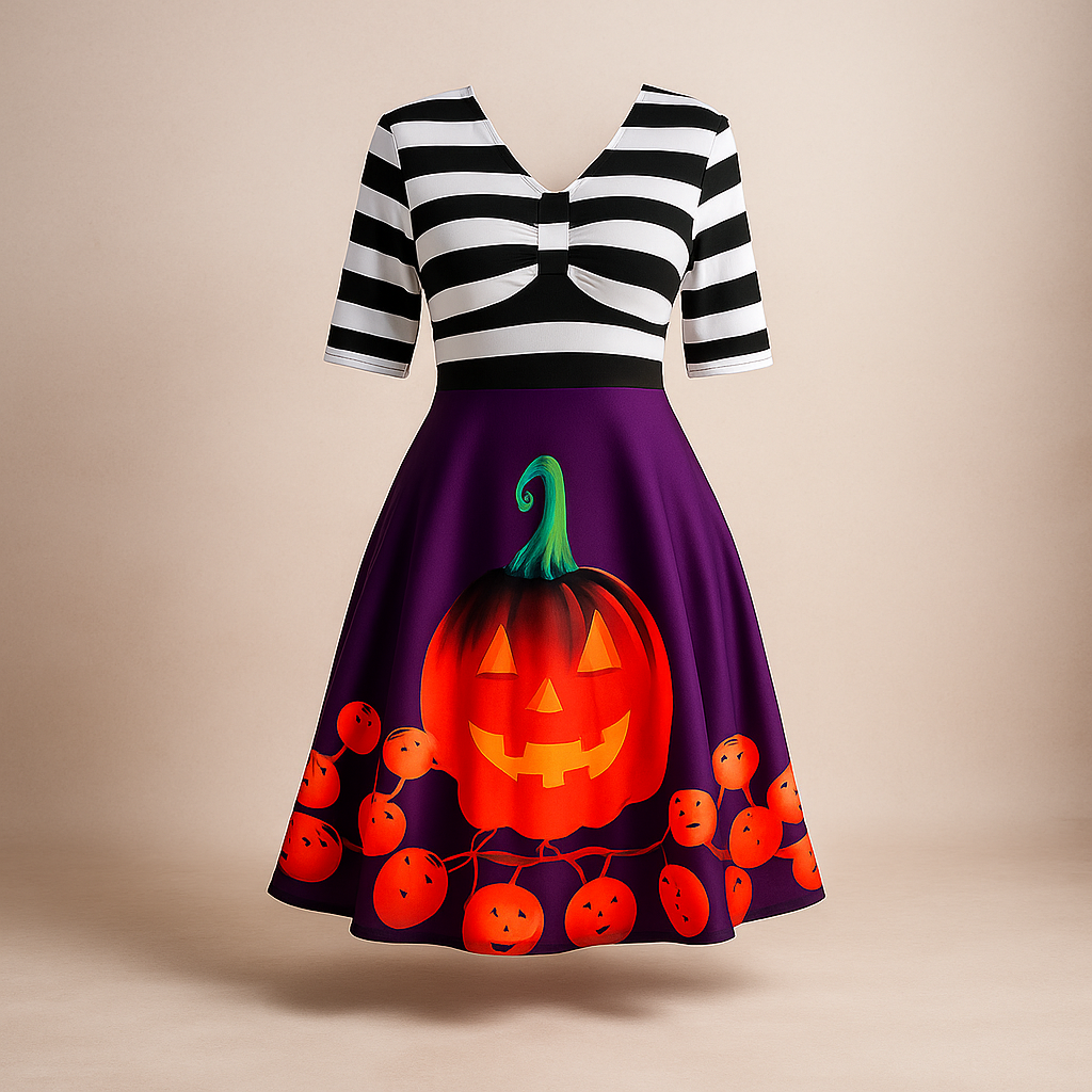 Vestido Midi Vintage de Halloween con Calabazas
