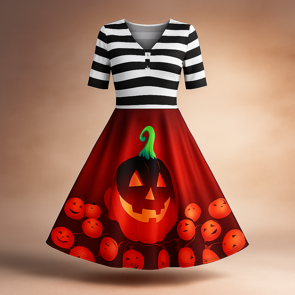 Vestido Midi Vintage de Halloween con Calabazas