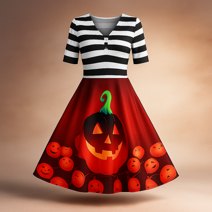 Vestido Midi Vintage de Halloween con Calabazas