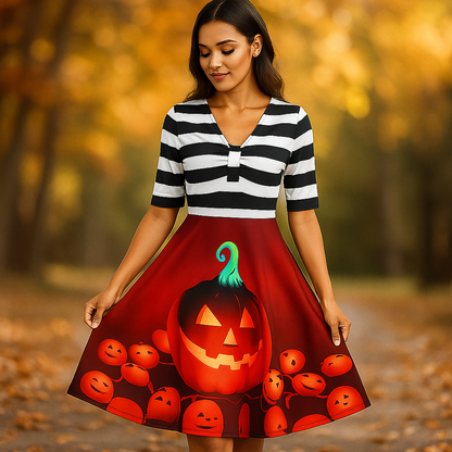 Vestido Midi Vintage de Halloween con Calabazas