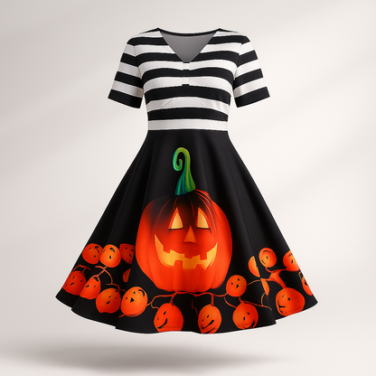 Vestido Midi Vintage de Halloween con Calabazas