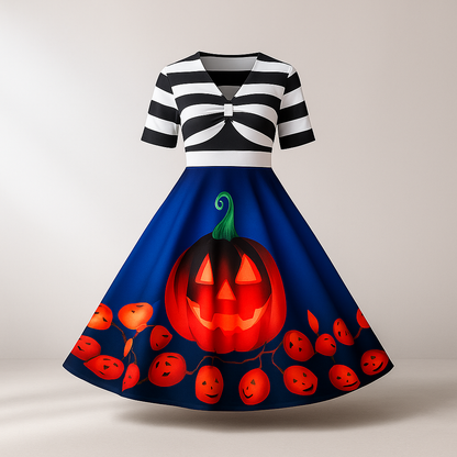 Vestido Midi Vintage de Halloween con Calabazas
