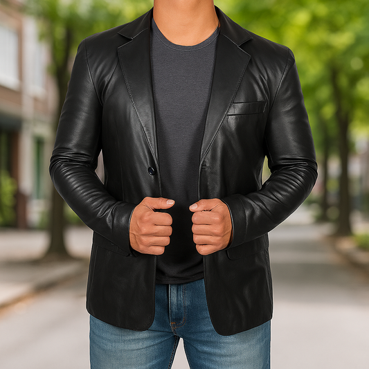 Chaqueta Blazer de Cuero Hombre Corte Moderno