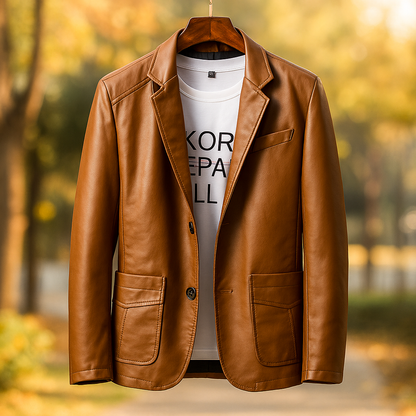 Chaqueta Blazer de Cuero Hombre Corte Moderno