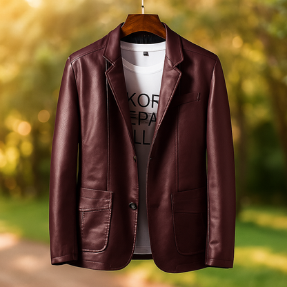 Chaqueta Blazer de Cuero Hombre Corte Moderno