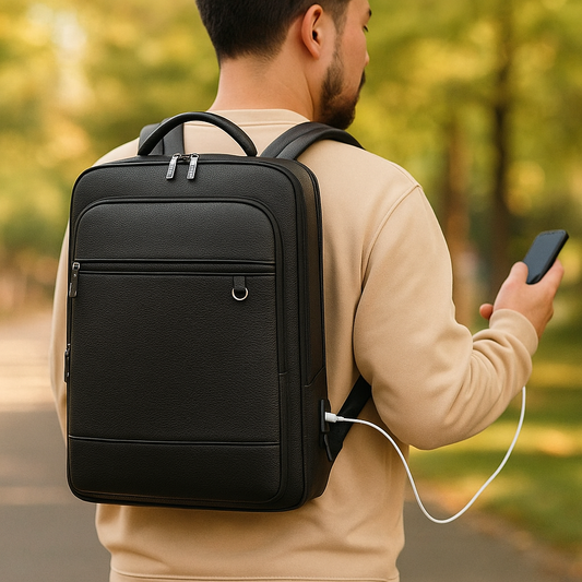 Mochila de Cuero con Puerto USB 15.6"