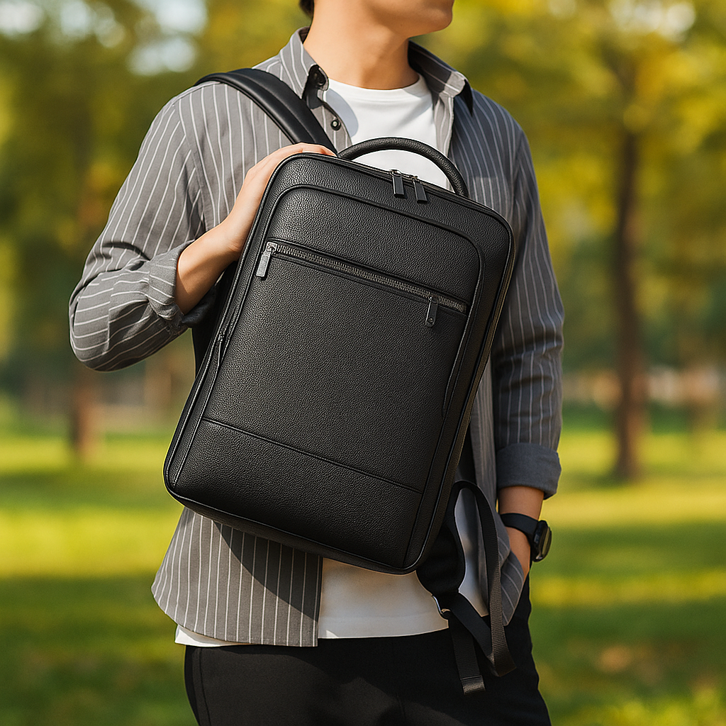 Mochila de Cuero con Puerto USB 15.6"