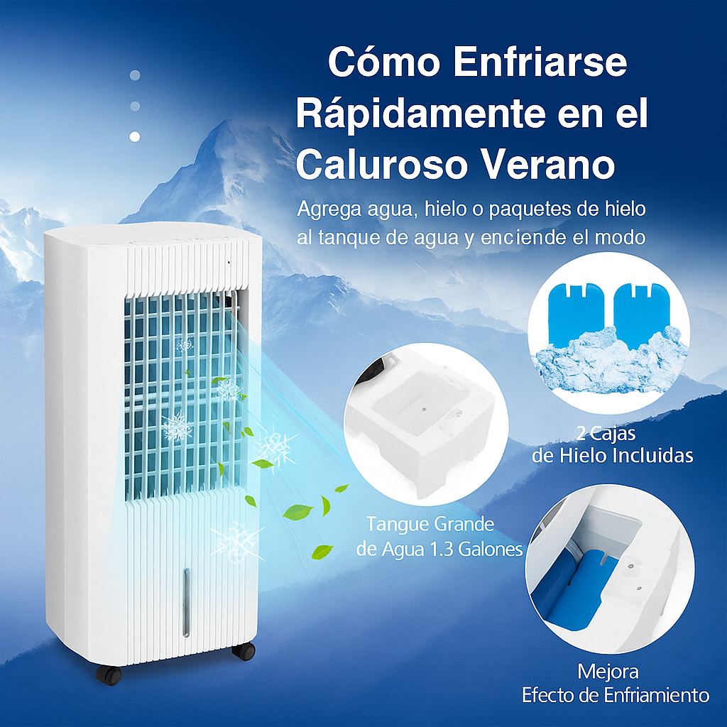 Enfriador de Aire Evaporativo 3 en 1 Portátil Silencioso