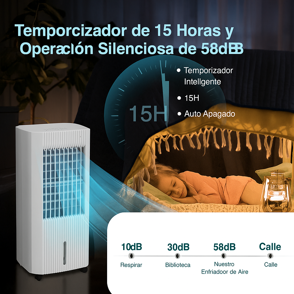 Enfriador de Aire Evaporativo 3 en 1 Portátil Silencioso