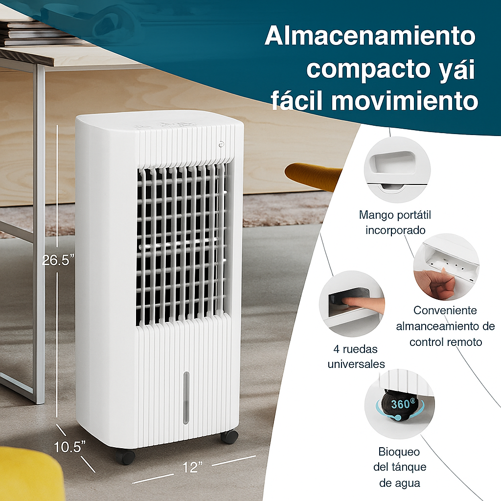 Enfriador de Aire Evaporativo 3 en 1 Portátil Silencioso