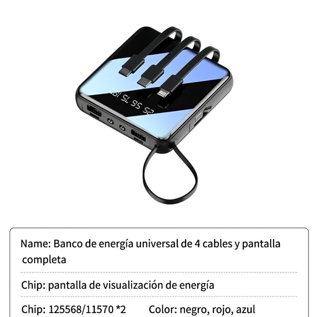 Mini Power Bank 20000mAh con 4 Cables