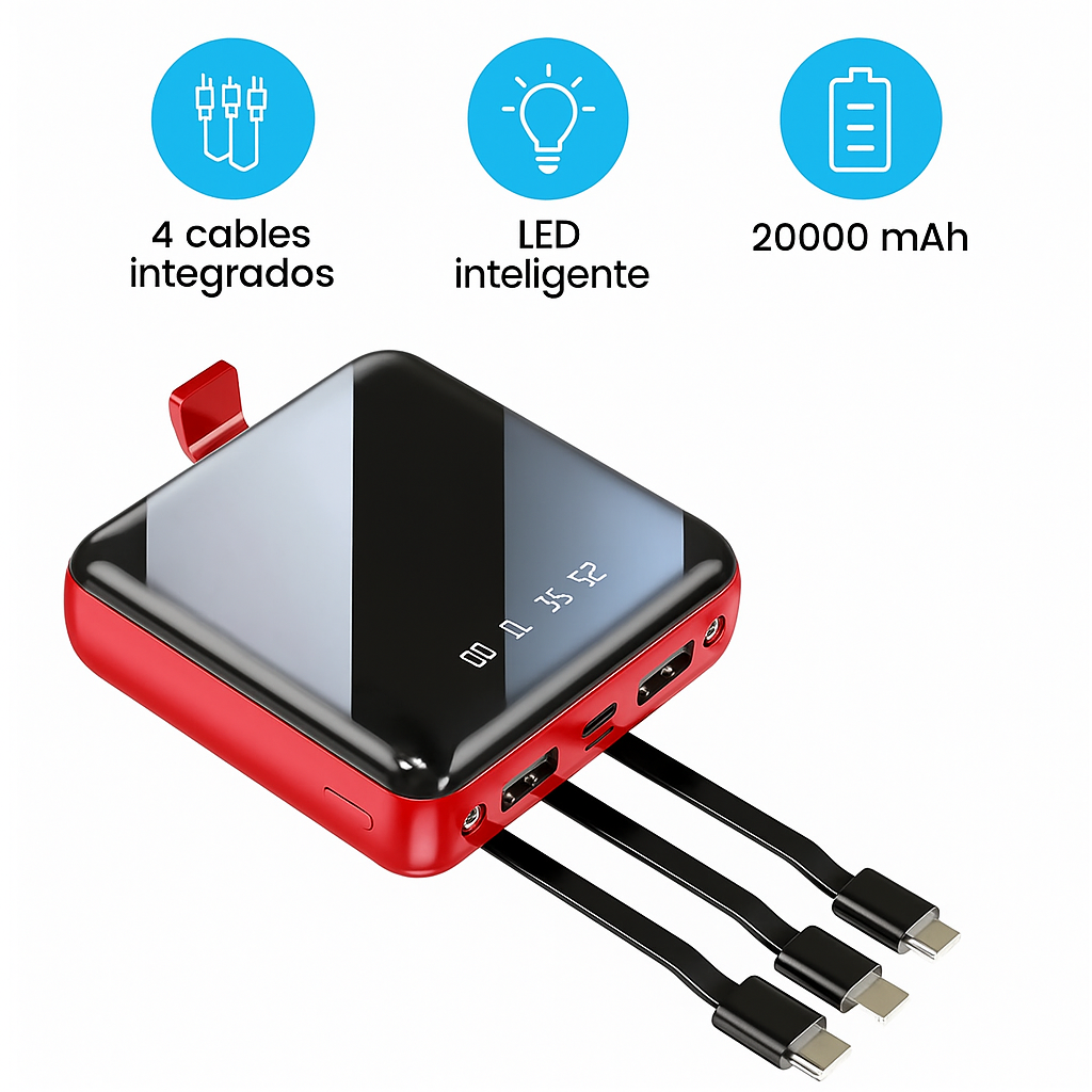 Mini Power Bank 20000mAh con 4 Cables