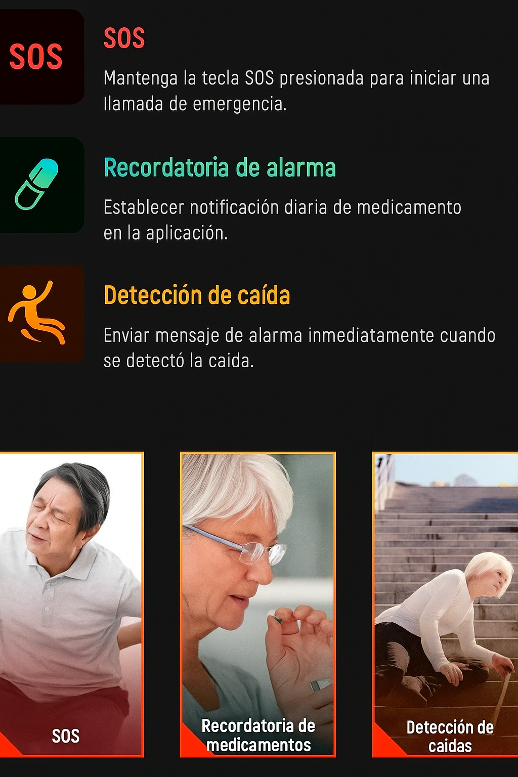 Reloj Inteligente SOS con Detección de Caídas para Mayores