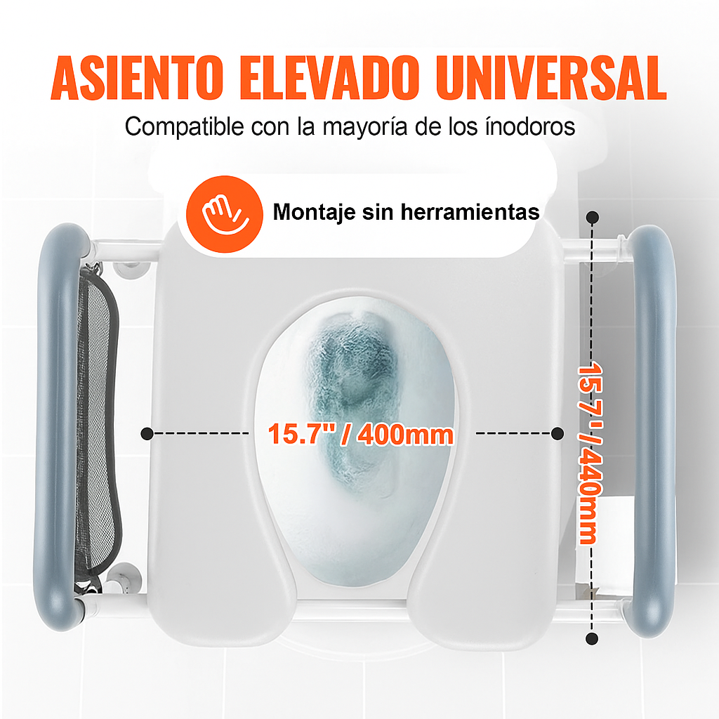 Asiento Elevador de Inodoro Ajustable con Agarraderas