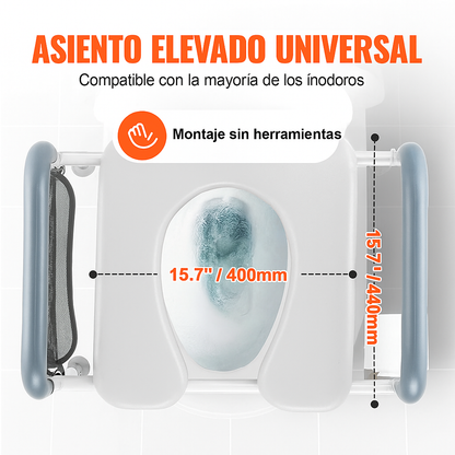 Asiento Elevador de Inodoro Ajustable con Agarraderas