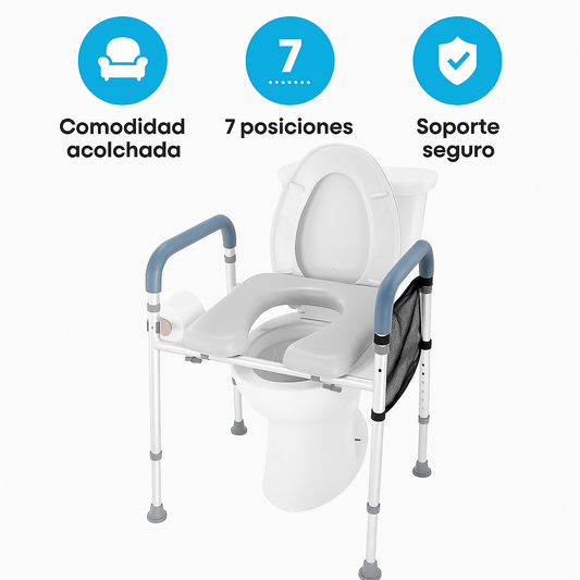 Asiento Elevador de Inodoro Ajustable con Agarraderas