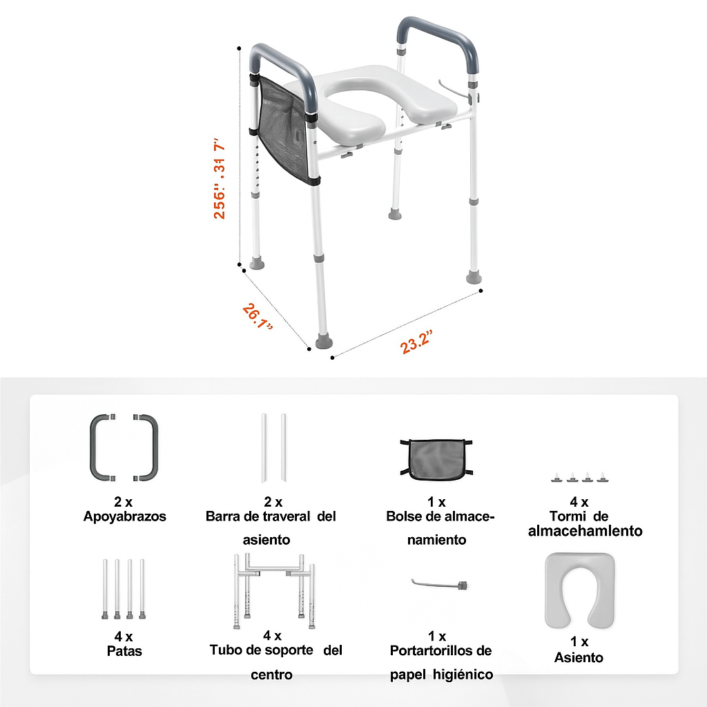 Asiento Elevador de Inodoro Ajustable con Agarraderas