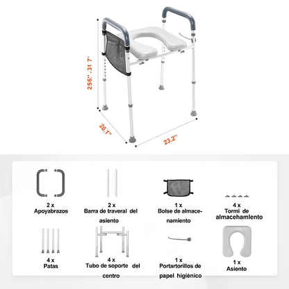 Asiento Elevador de Inodoro Ajustable con Agarraderas
