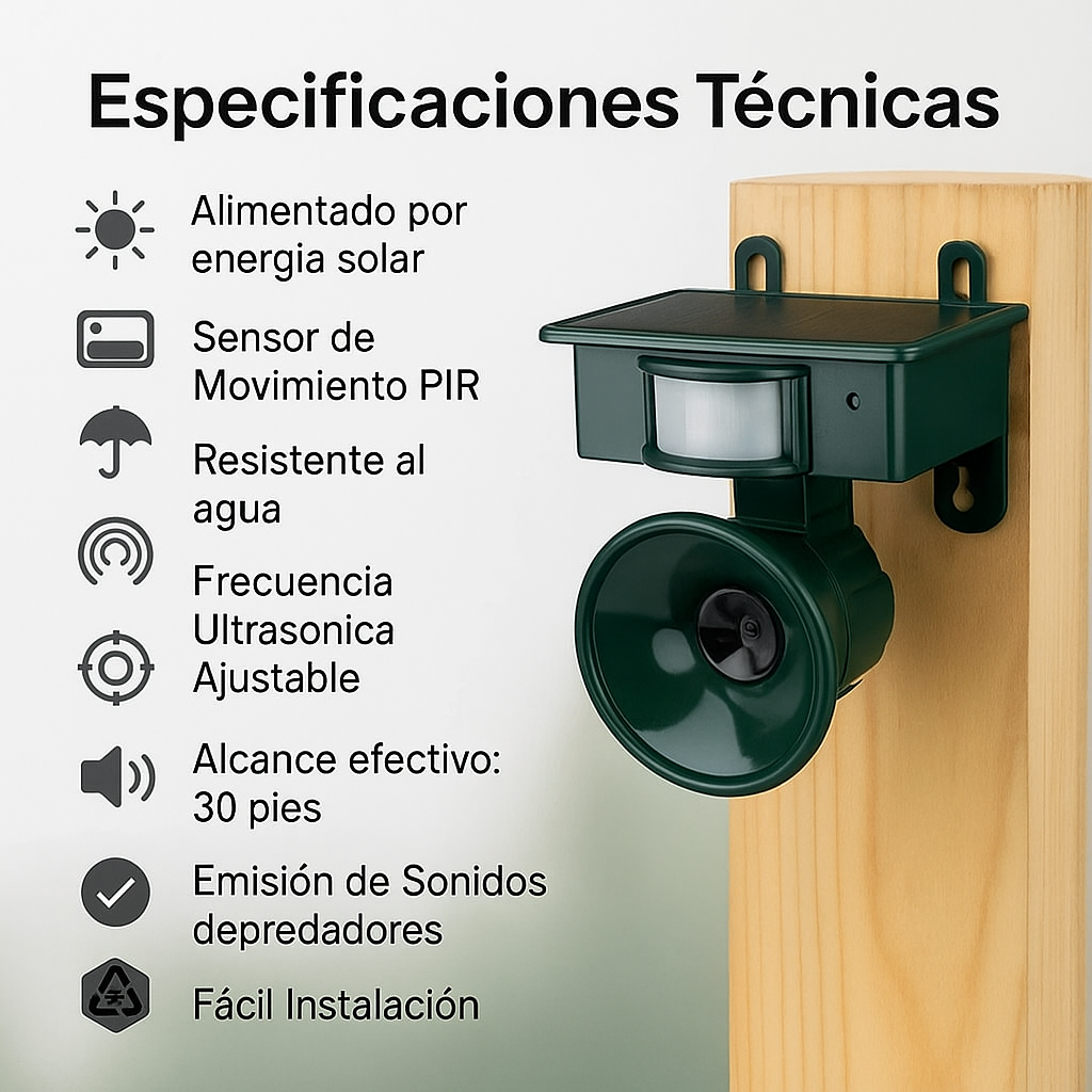 Repelente Solar de Aves con Sensor PIR y Sonido