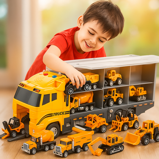 Juego Vehículos Construcción Niños con Estuche Portátil