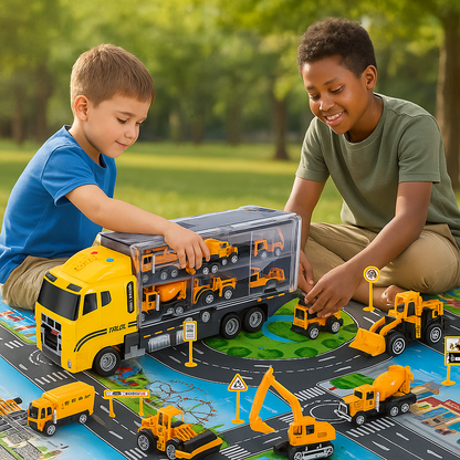 Juego Vehículos Construcción Niños con Estuche Portátil